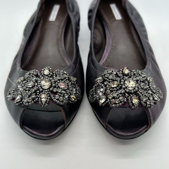 Vera Wang Deep Metallic Purple Peep Toe Flats - Picture 2 of 8